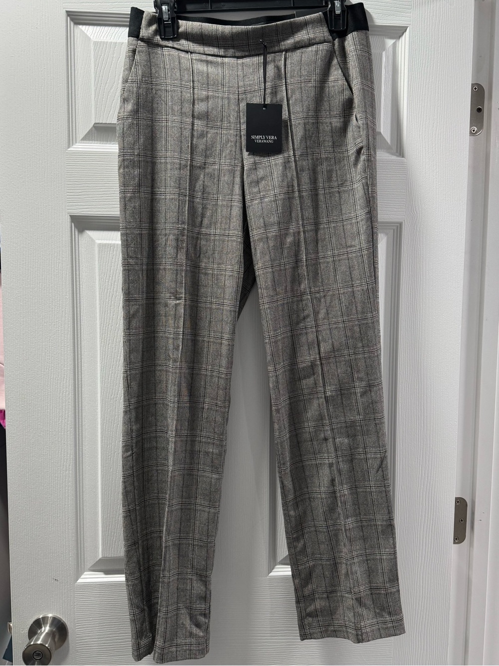 Simply Vera Vera Wang Plaid Pull On Dress Pant Women’s Medium Gray Straight Leg